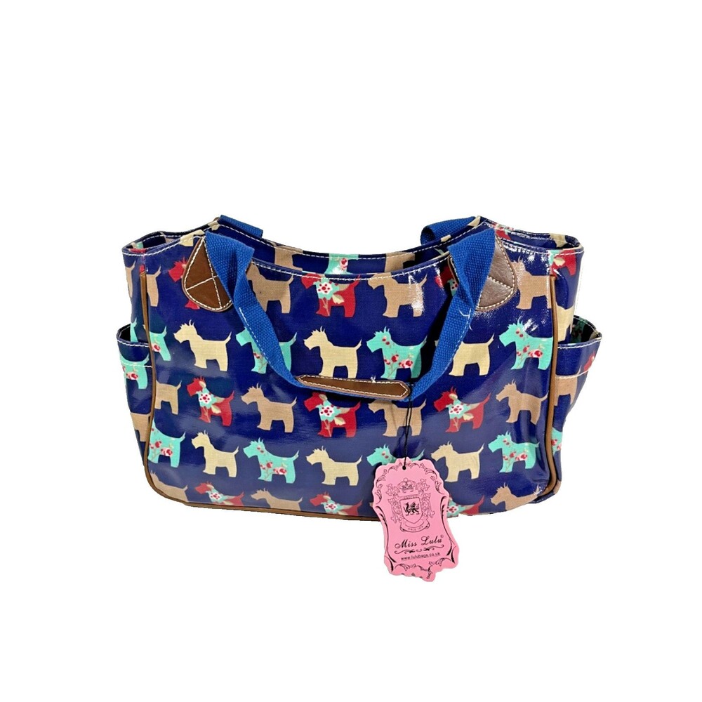 Miss Lulu Scottie Dog Navy Blue Colorful Handbag Purse  Bag New with Tag